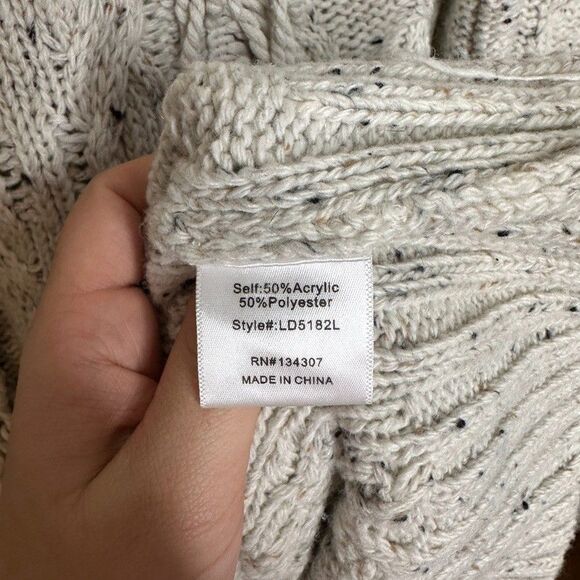 Line & Dot Daria Cable Knit Sweater Dress Cream Fringe Mock Neck Cozy Girl XS - Picture 5 of 8